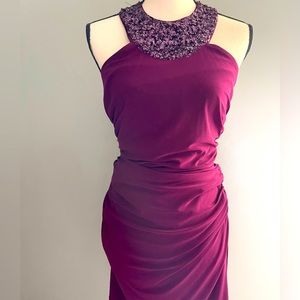 Ruched Waisted Burgundy or Plum Sleeveless Cocktail Dress
